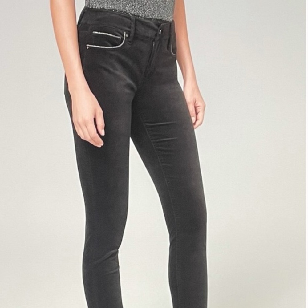 WHBM Mid Rise Velvet Skinny Jeans Black Smoke 2
